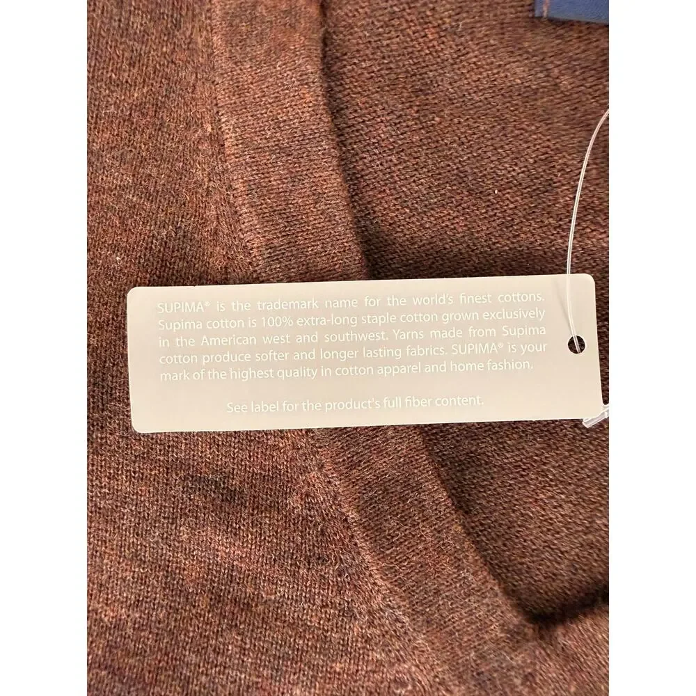 Lands End Mens Brown V-Neck Sweater Supima Cotton Retro Preppy Grunge Knit Top M